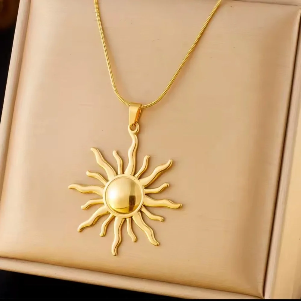 New Stainless Steel 18K GOLD SUN Necklace